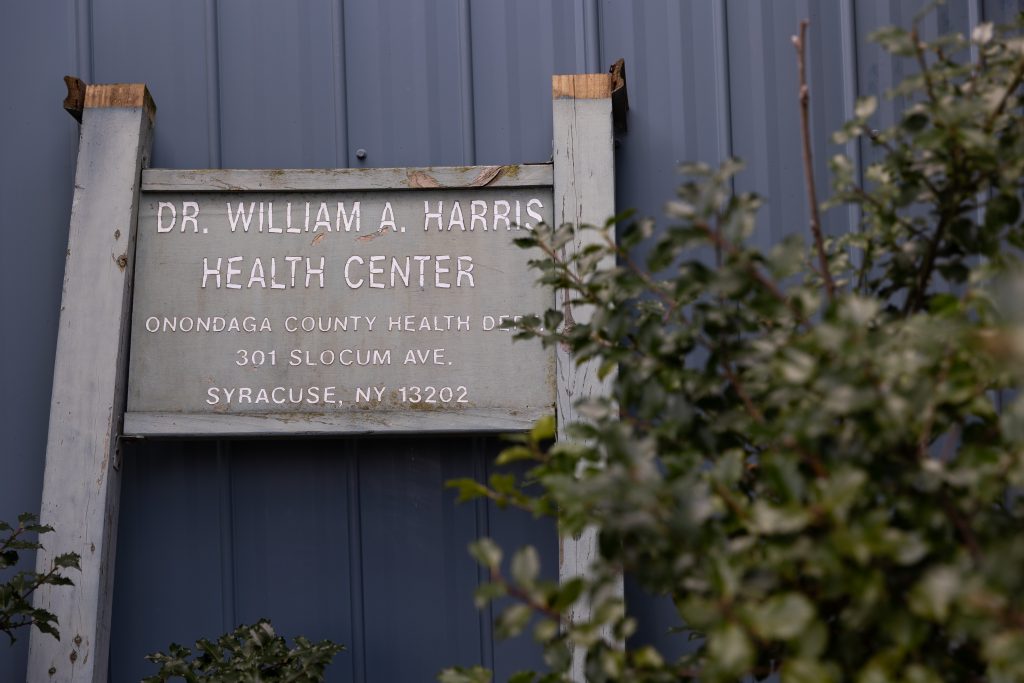 A sign outside the former Dr. William A. Harris Health Center on Slocum Avenue.