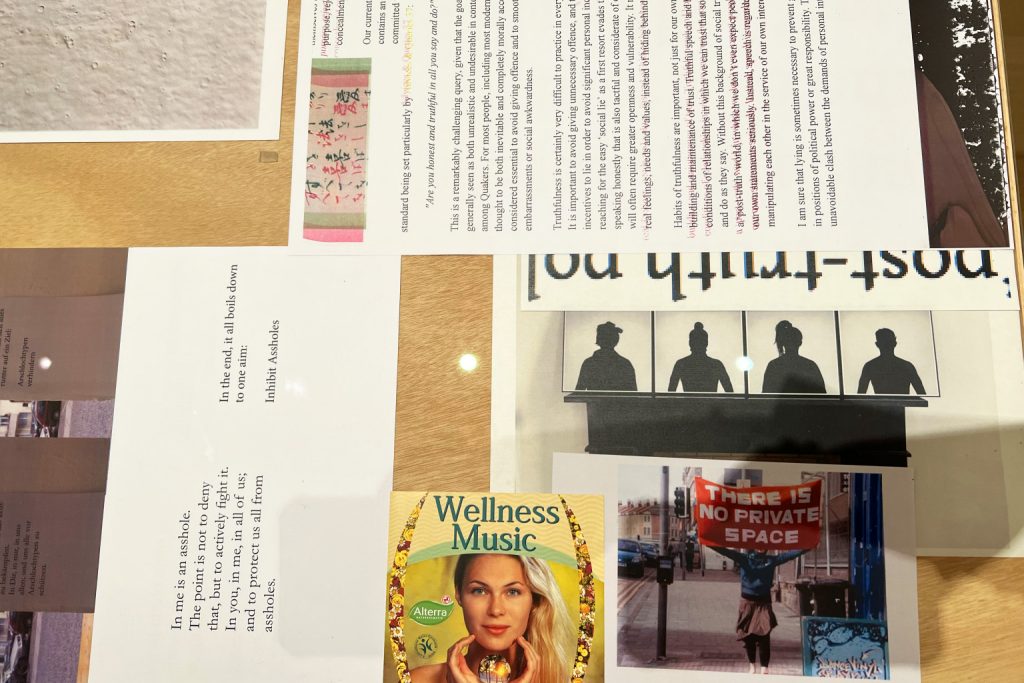 On each table, Wolfgang Tillmans groups and layers newspaper clippings, photos and more, by theme.