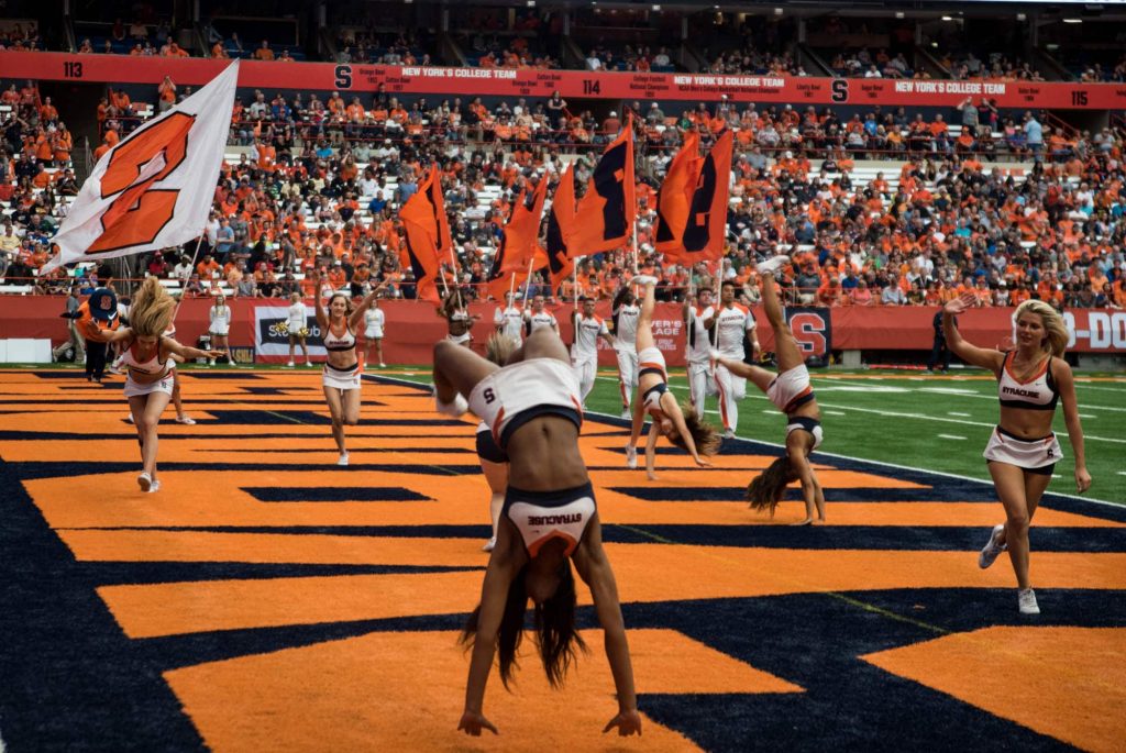 cheerleaders at homecoming game