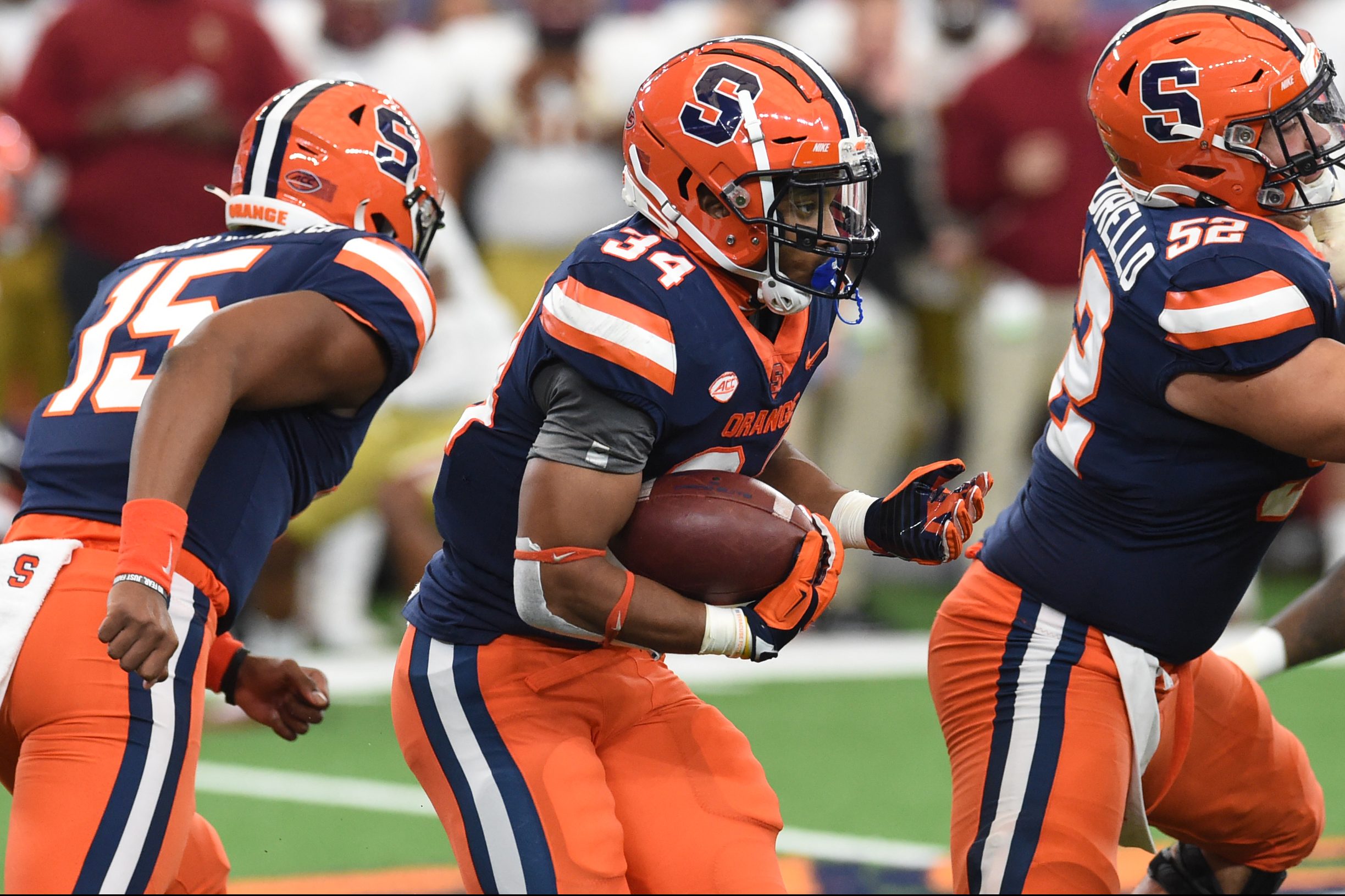 Syracuse Orange running back Sean Tucker (34) during a game against Boston College on Saturday, Nov. 7, 2020, at the Carrier Dome in Syracuse, N.Y.