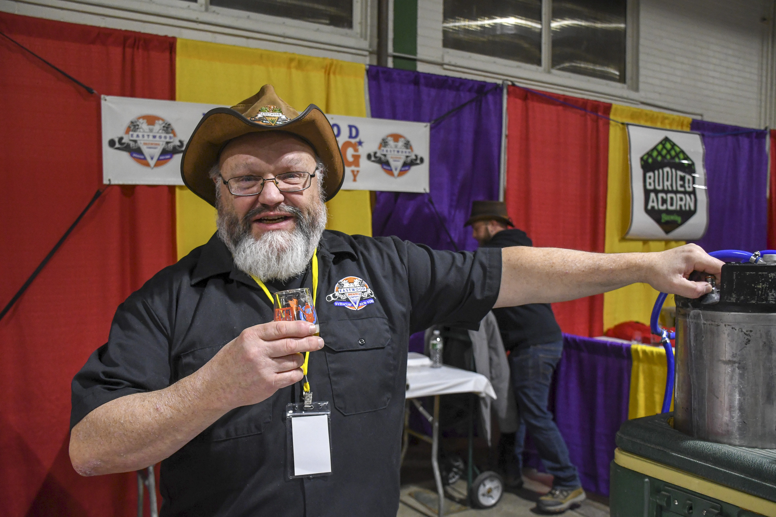 Pete Kirkgasser, owner of the Eastwood Brewing Company, has been setting up a booth like this one at the CNY Brewfest for over 20 years.