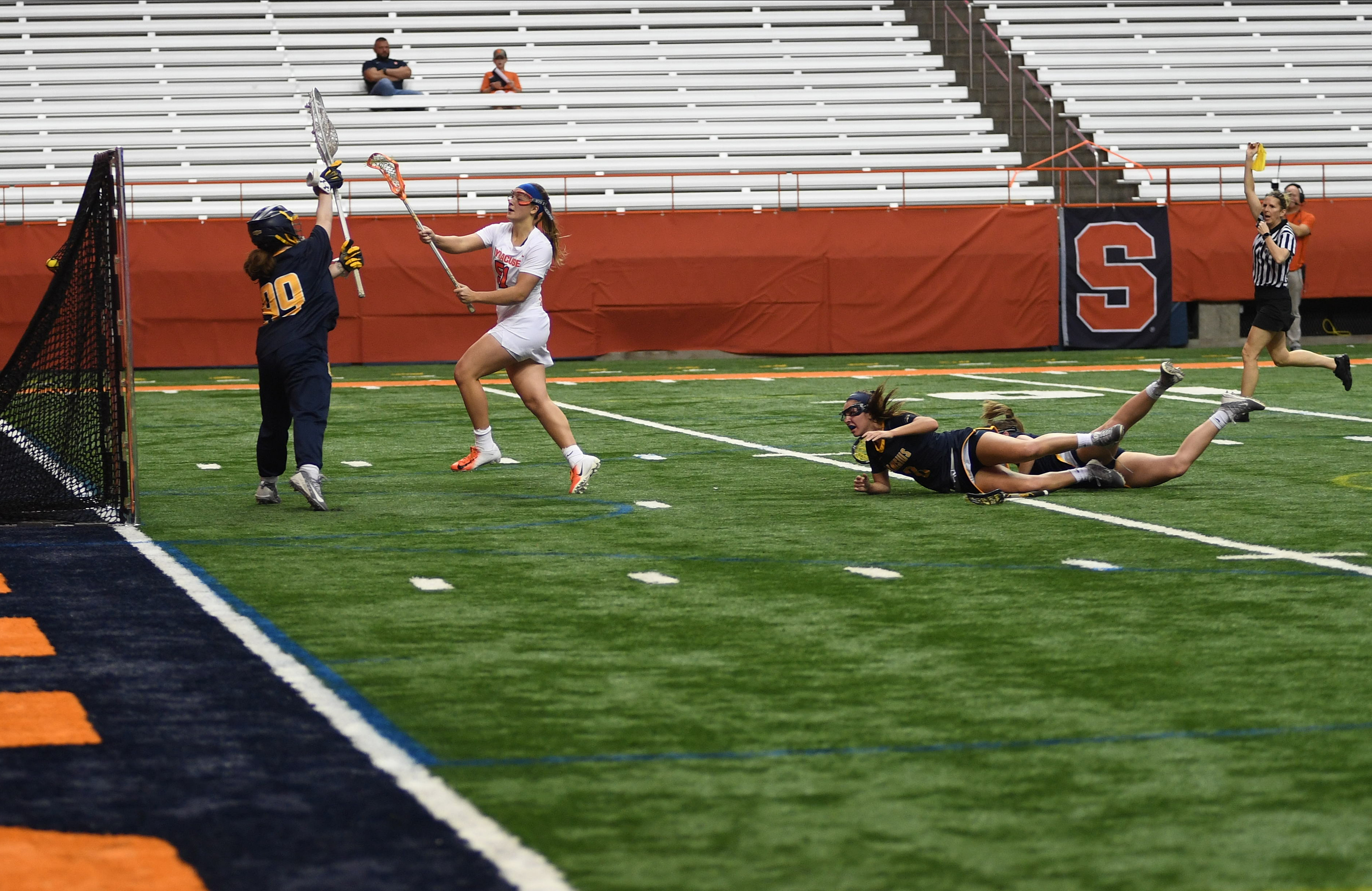 Emily Hawryschuk scores one of her seven goals during the game at the Carrier Dome on Feb. 7, 2020.