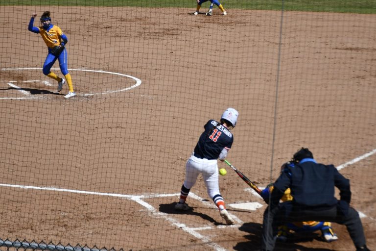 Neli Casares-Maher at the plate in SU's doubleheader sweep over Pittsburgh.