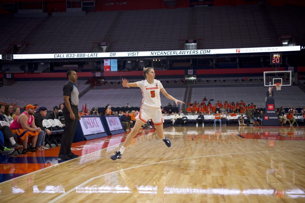 Syracuse guard Georgia Woolley gets open in the corner of the court against Coppin State on Dec. 8, 2022.