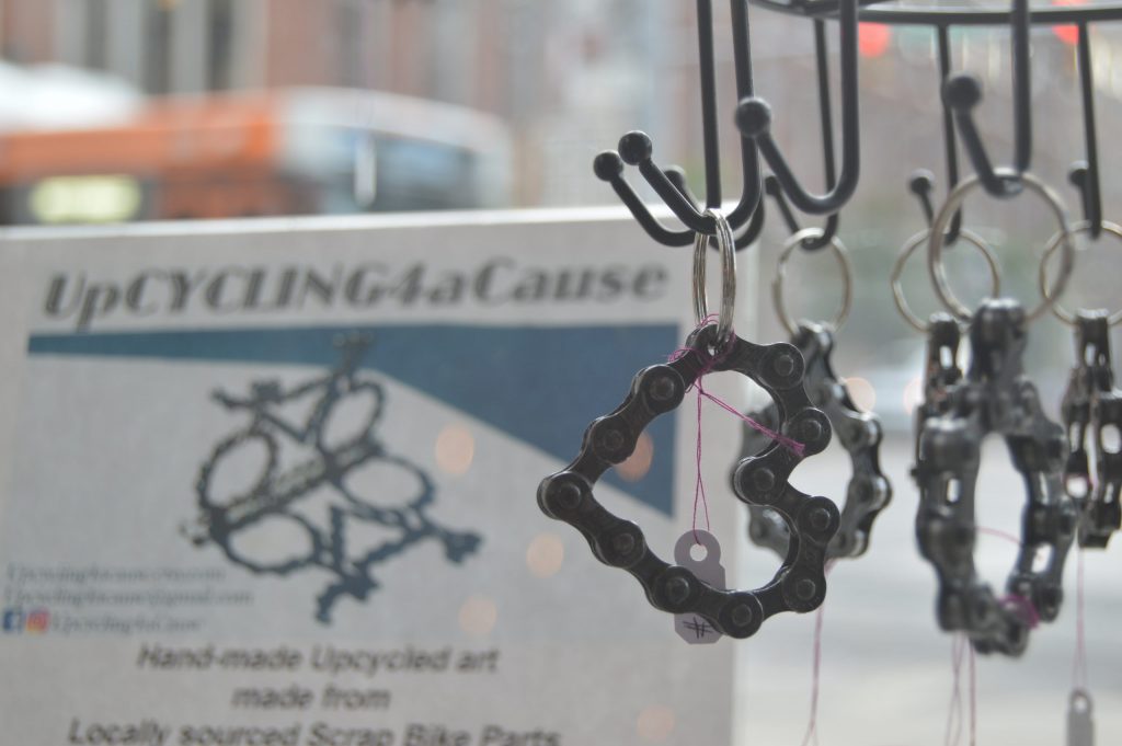 Rob Niederhoff of UpCycling4aCause uses old bike parts to create a variety of new products.