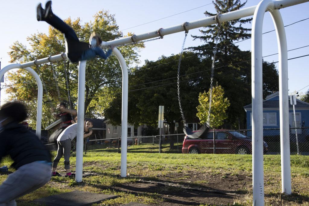 Caspian Pierce (10) and Jayden King (13) spend their class time outdoors with the Academy of Excellence. The Academy of Excellence strives to create a hands-on, exploratory learning model to open new opportunities for their students in the Syracuse area.