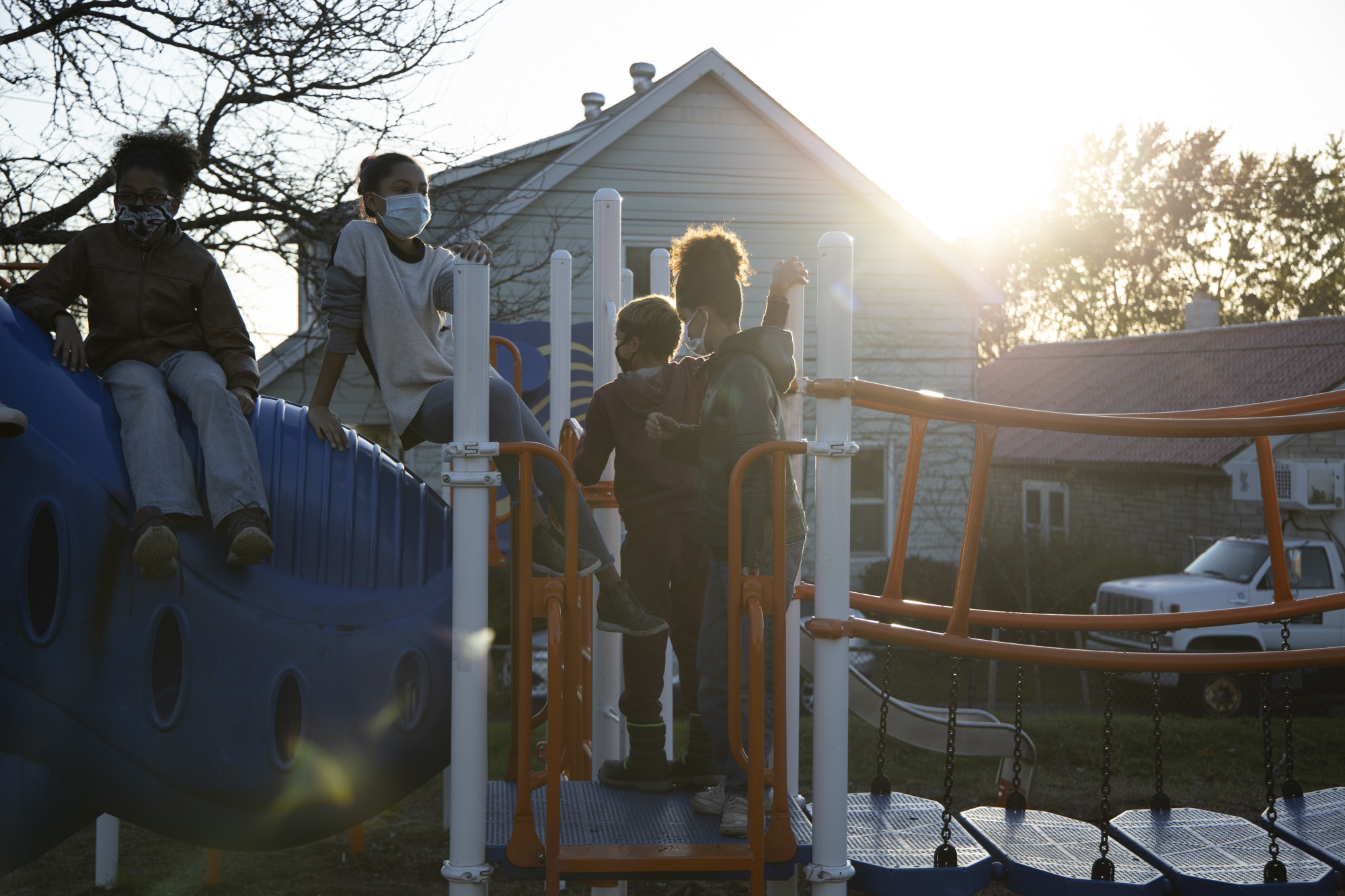 From left to right, Jayden King (13), Jewel Pierce (14), Caspian Pierce (10), and Javonte (14) are aware of the inequality of the Syracuse City School Districts. They know their neighbors do not always have adult supervision to monitor or help them with virtual schoolwork because their parents and or guardians are at work.