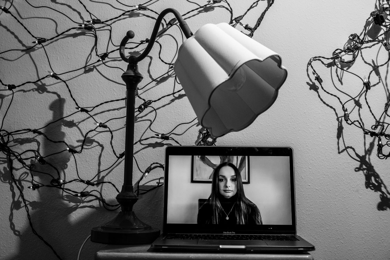 Maria Para of Syracuse University's English Language Institute poses for her zoom portrait.