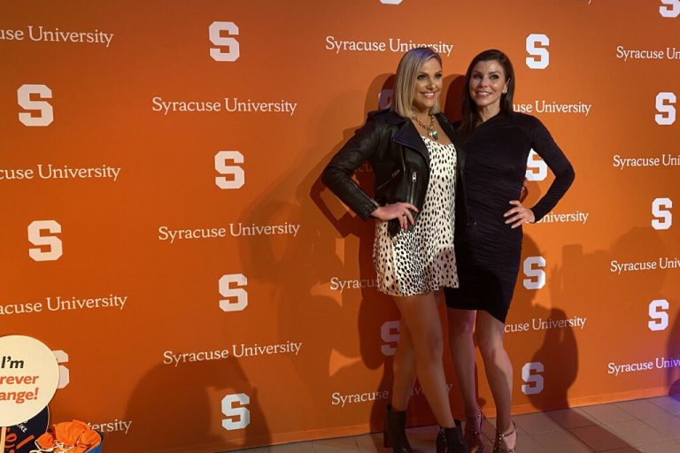 "Real Housewives of Orange County" stars Gina Kirschenheiter and Heather Dubrow (right) pose at Thursday's event in the Schine Underground.