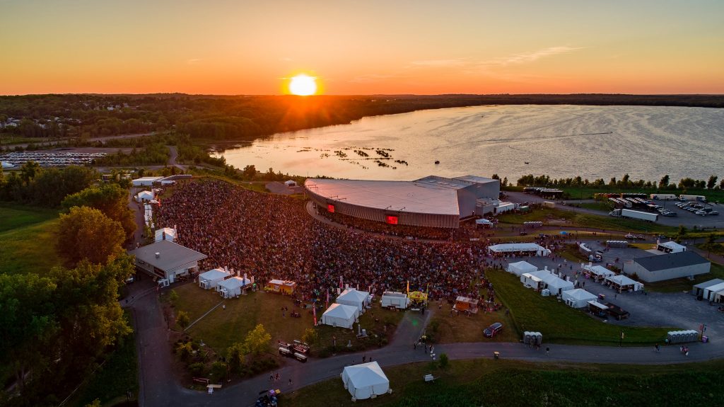 An aerial view of a crowd gathered at the St. Joseph's Health Amphitheater at Lakeview.