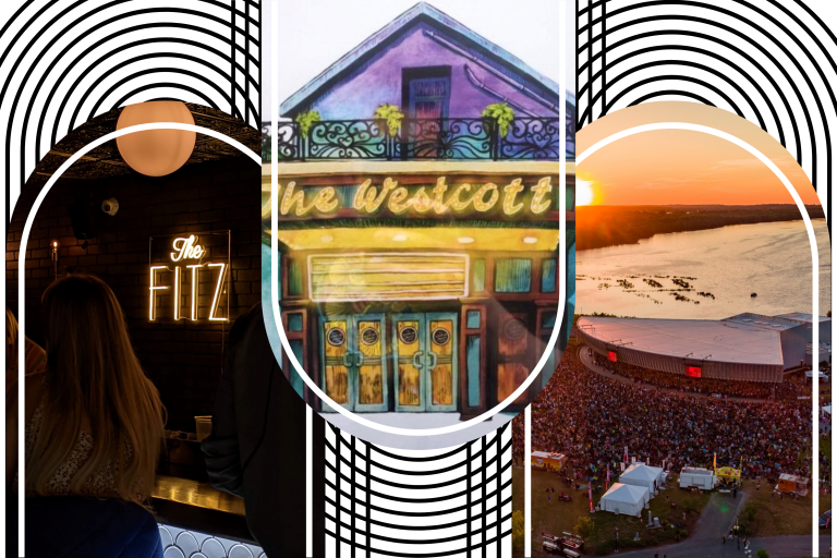 A collage of images of The Fitz, The Westcott Theater and the St. Joseph's Health Amphitheater.