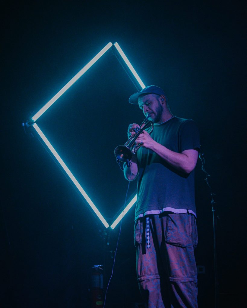 Droeloe plays the trumpet at The Westcott Theatre during his performance on April 8th, 2022.