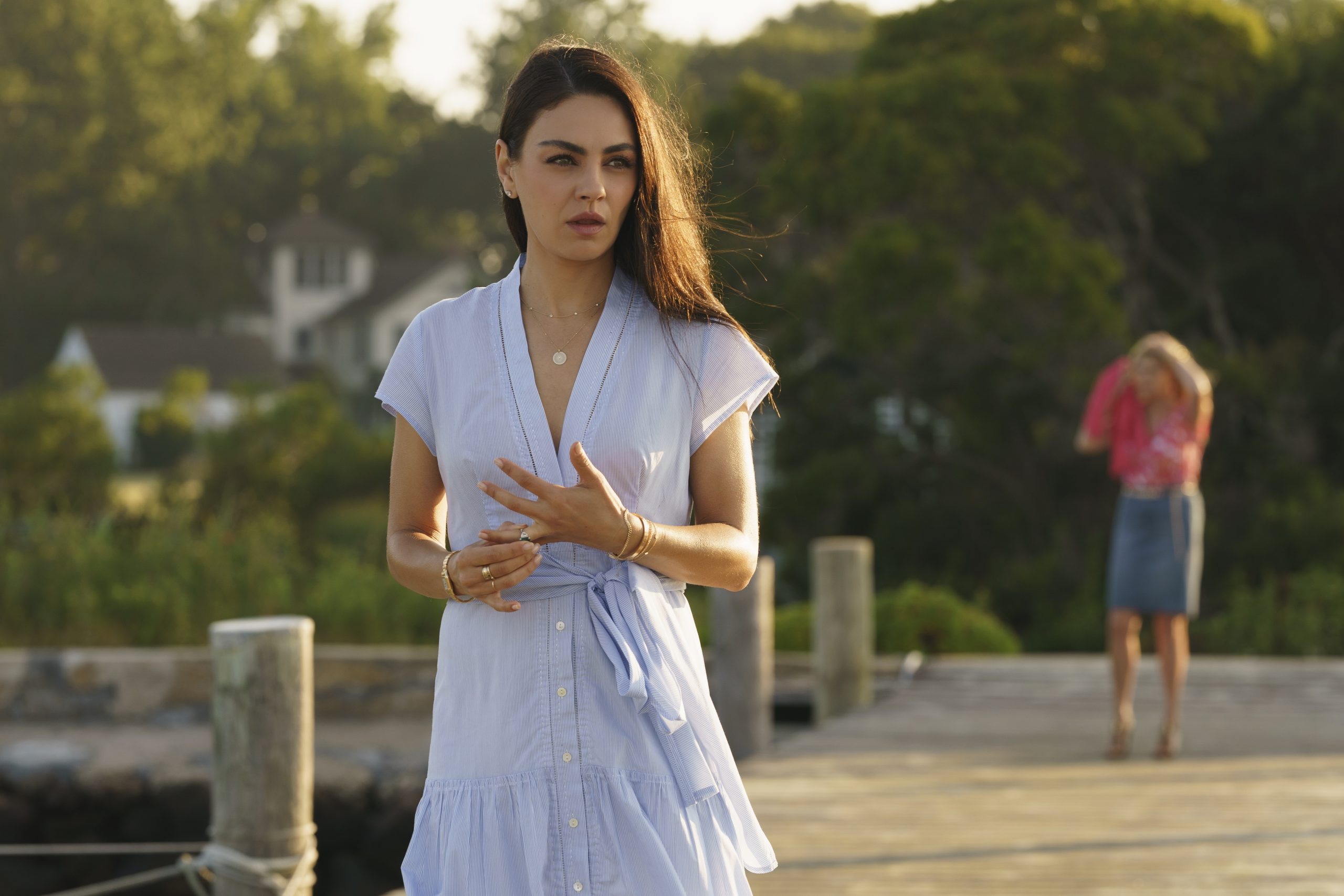 Mila Kunis in "Luckiest Girl Alive" is deep in thought on a walk.