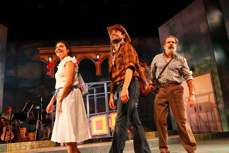 Tanya De León, Robert Ariza, and Bobby Plasencia in the world premiere of "Somewhere Over the Border" at Syracuse Stage