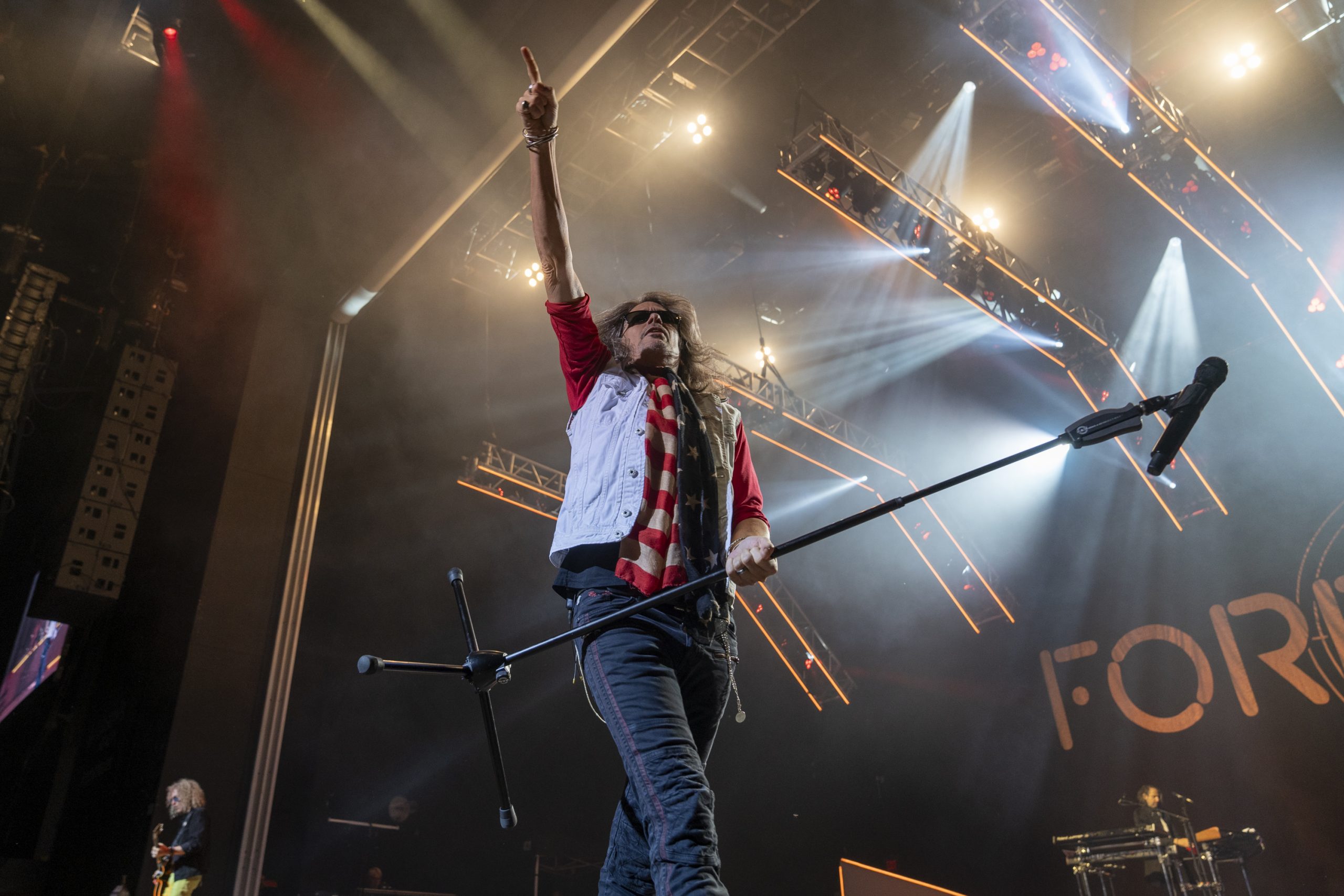 Foreigner lead singer Kelly Hansen opens the show with hit song "Double Vision" at St. Joseph's Health Amphitheater on Saturday, September 2nd, 2023. Photo by Matt Hofmann.