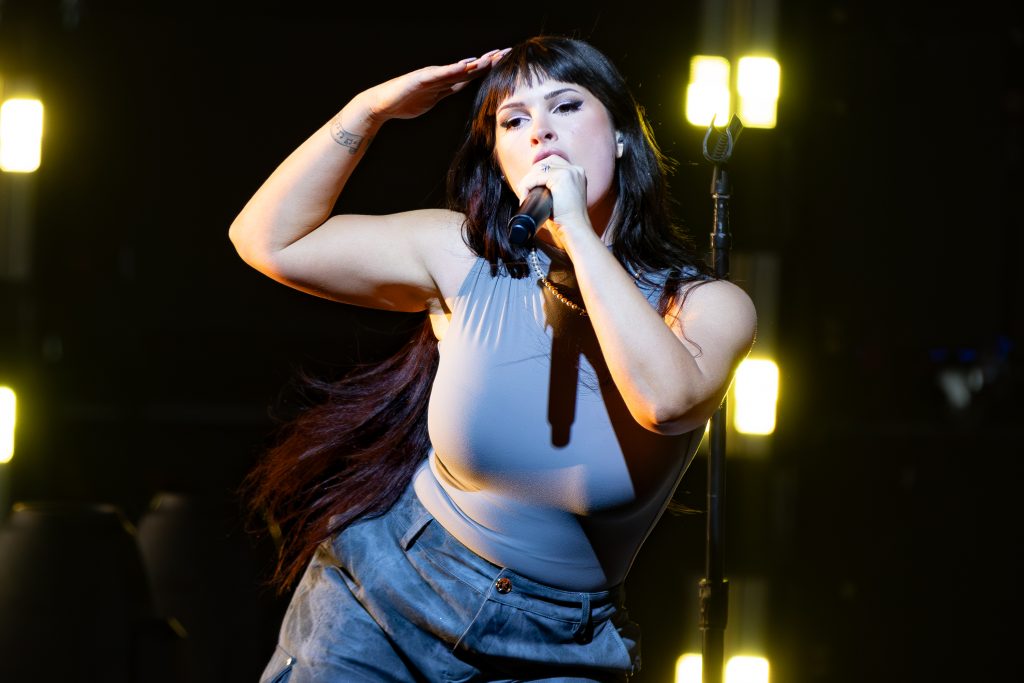 Spiritbox Lead Vocalist Courtney LaPlante performs during The Revolutions Tour at St. Joseph's Health Amphitheater on Wednesday, Sept. 13, 2023.