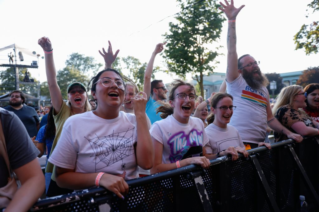 Fans scream and dance along to as Joywave performs on the Chevy Park Stage during the Great New York State Fair on Sunday, September 3, 2023. Photo by Kayla Breen.