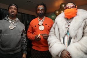 Benny the Butcher, Conway the Machine and Westside Gunn attend Conway "God Don't Make Mistakes" Album Listening Party on February 16, 2022 in New York City.