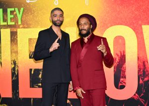 Kingsley Ben-Adir and Ziggy Marley at the "Bob Marley: One Love" Los Angeles Premiere held at the Regency Village Theatre on February 6, 2024 in Los Angeles, California. (Photo by Michael Buckner/Variety via Getty Images)