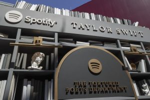 General atmosphere of Spotify's Taylor Swift pop-up at The Grove for her new album "The Tortured Poets Department" at The Grove on April 16, 2024 in Los Angeles, California