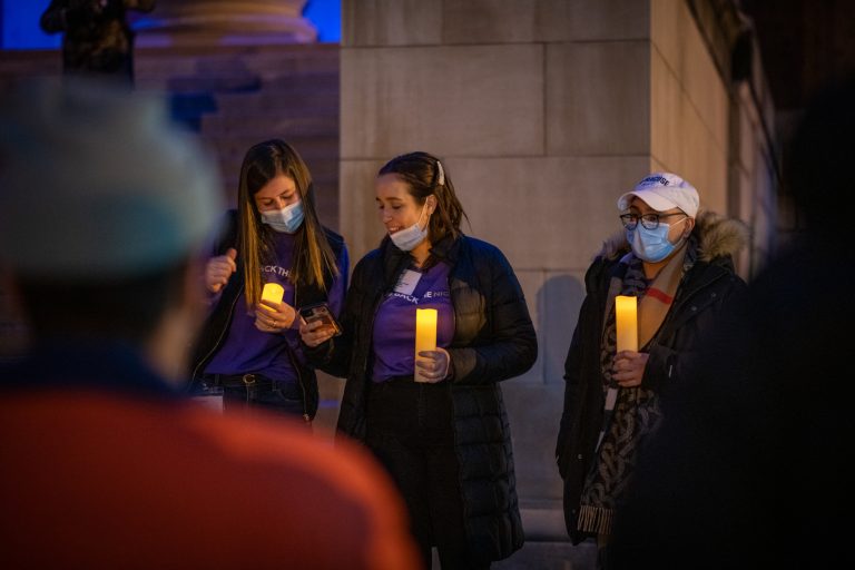 Student leaders begin candle lit vigil and march in front of Hendricks Chapel