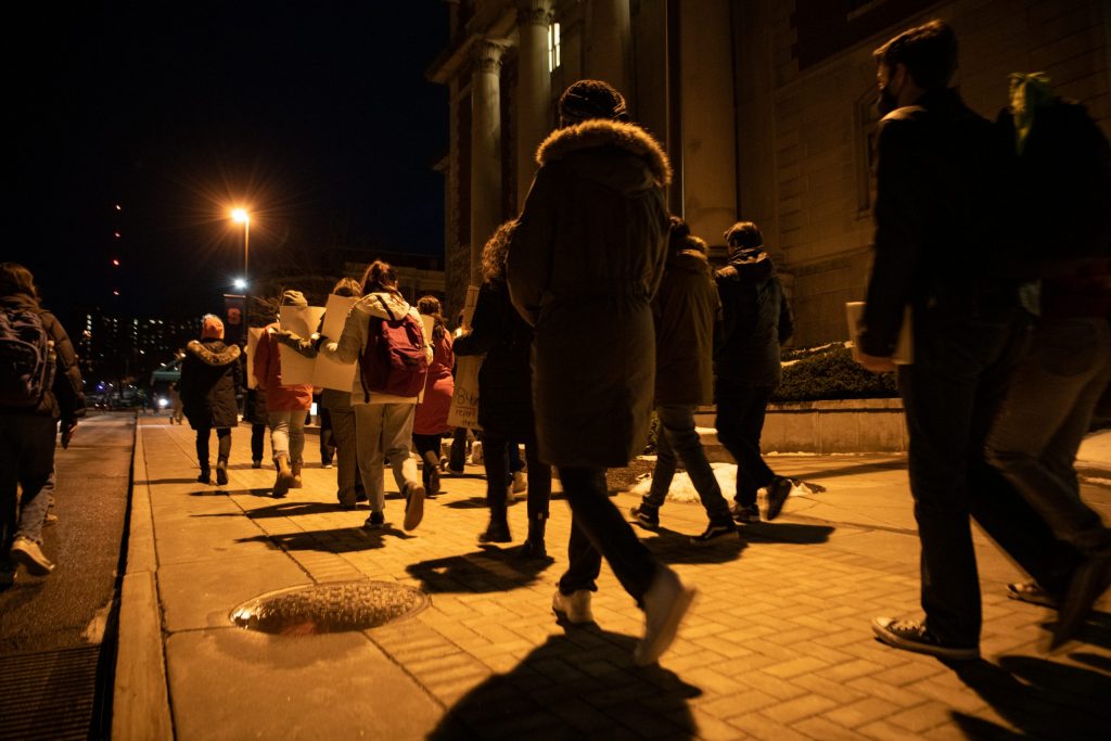 Students march on campus