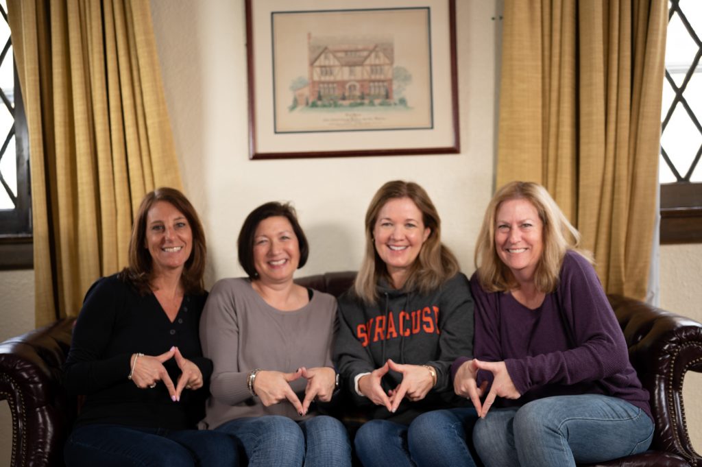 From left to right: Dana Goldman Farrell ‘89, Sue Fisch Zysk ‘88,Christine Carson Moretta ‘88 and Cheryl Rosenthal Mintz ‘90 L’ 93. All sisters of Kappa Alpha Theta at Syracuse University in Syracuse, New York.