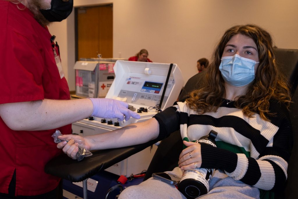 Student Prepping for Blood Donation at Schine Center 1/26