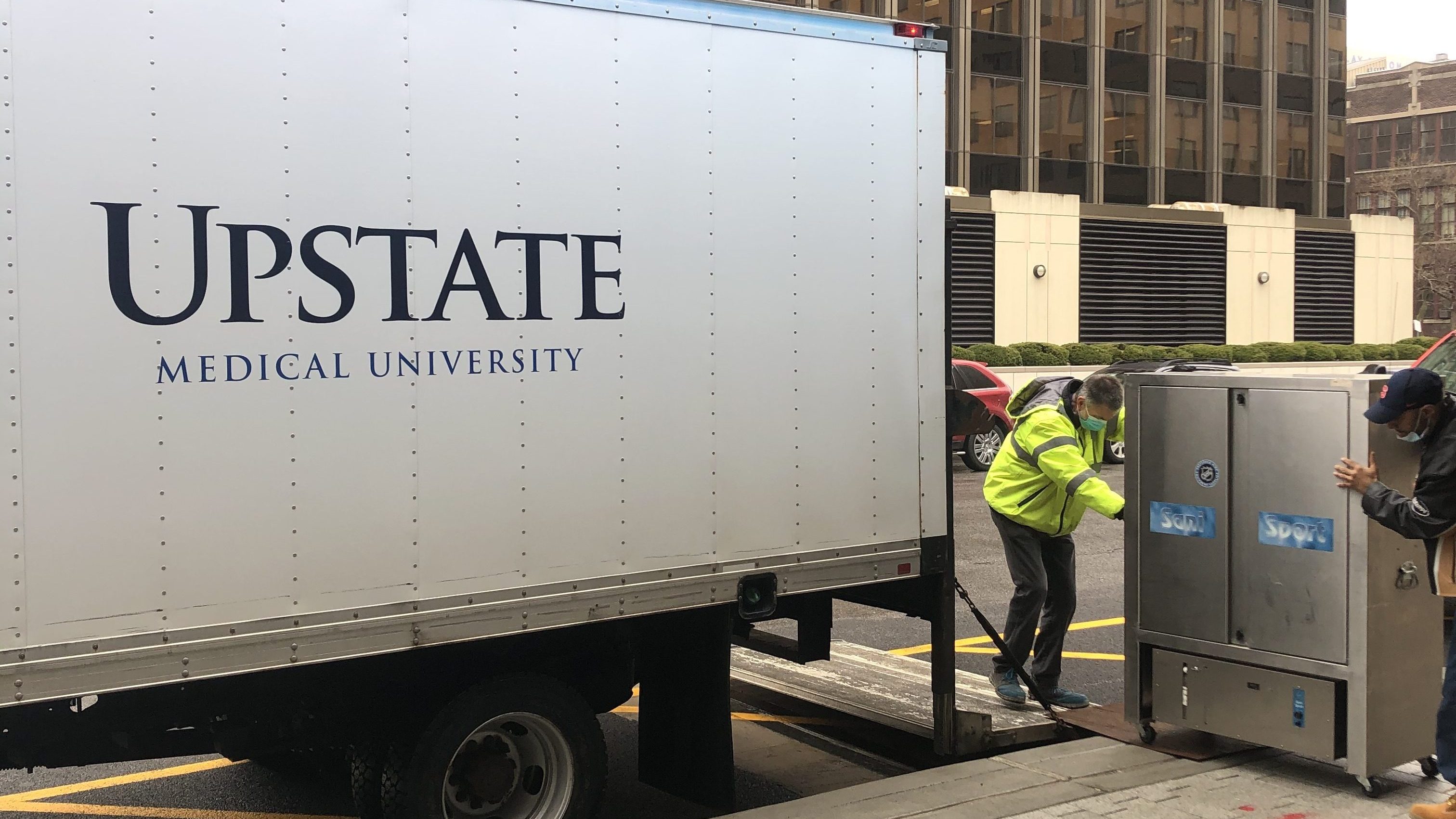 Syracuse Crunch delivered two Sani Sport machines to Upstate Hospitals to help clean face shields.