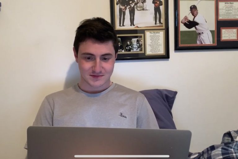 Jonah Karp works from home on his laptop