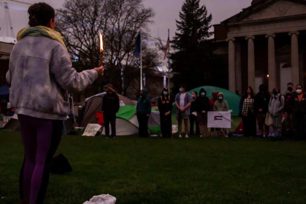 The Gaza Solidarity Encampment has a End of The Passover Ritual on the Shaw Quad on Tuesday night.