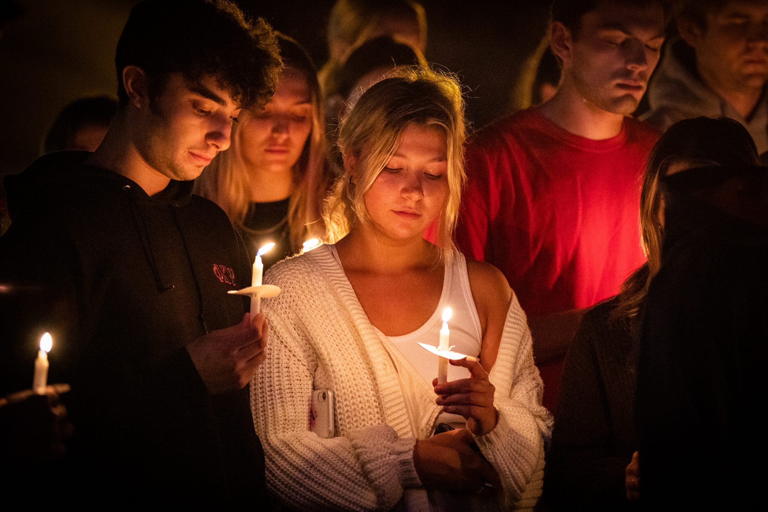 Syracuse University students gathered outside Hendrick's Chapel for a candlelight vigil in honor of Hunter Brooks Watson and Vincent Gian Maugeri, two brothers of the Phi Kappa Psi fraternity who lost their lives to distracted driving.