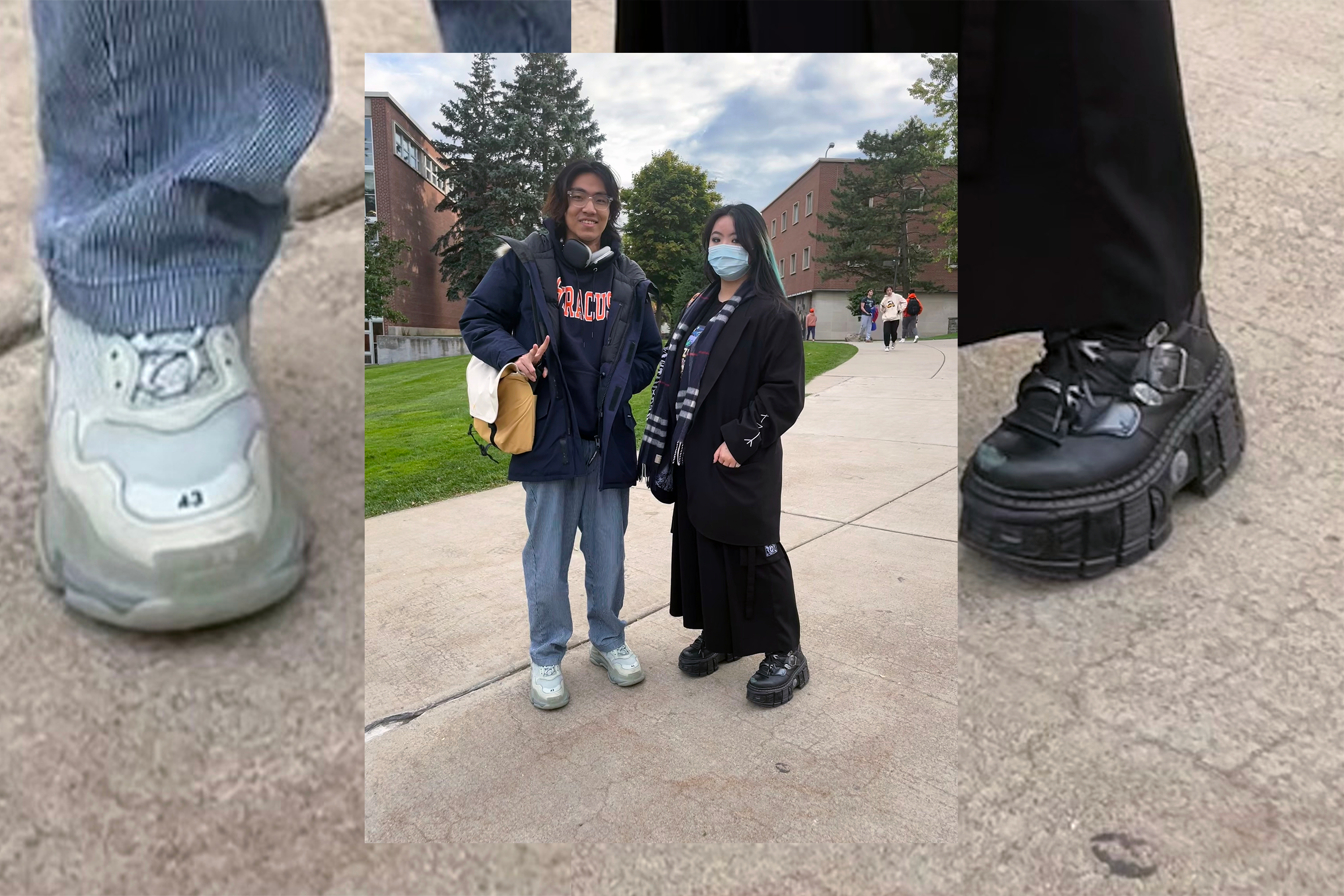 Syracuse students on campus in autumn-wear