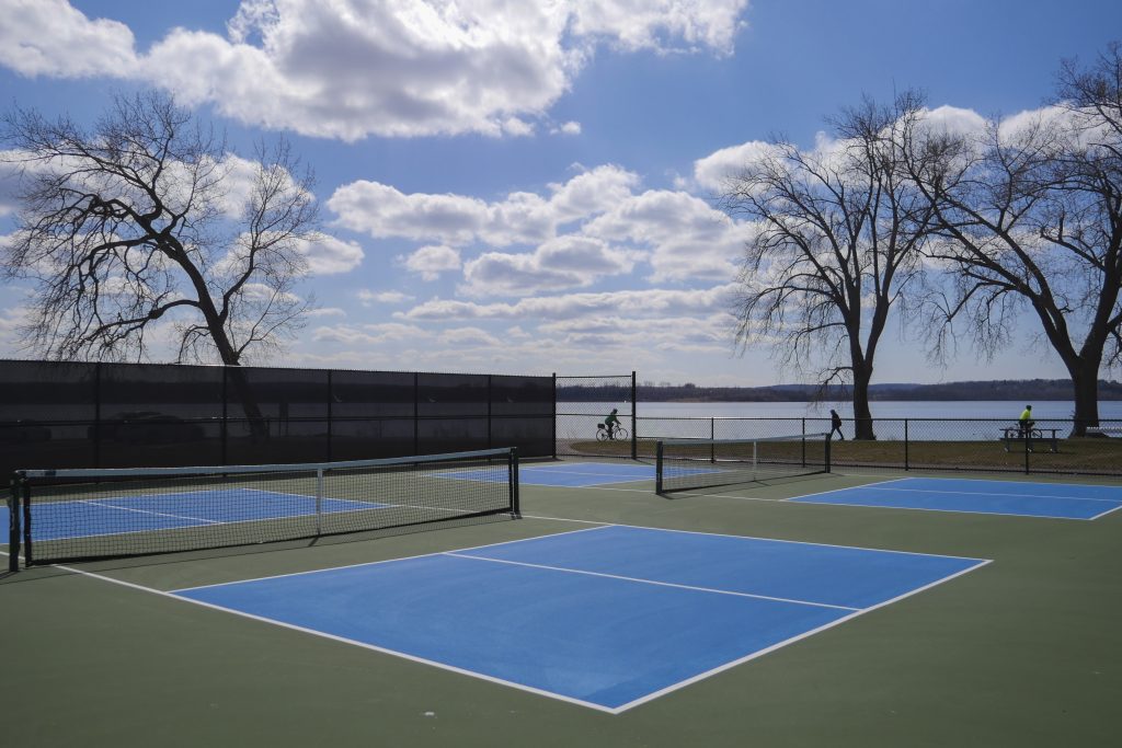Pickleball courts feature a prime view of Onodoga lake, April 1, 2024.