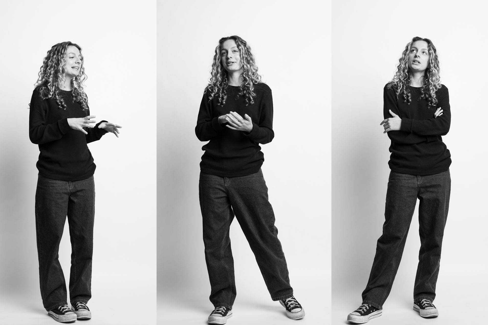 Portraits of stand-up comedian Julia DiCesare, a television, radio and film senior.
