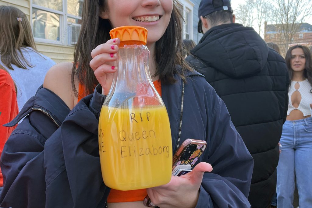 Student poses with borg