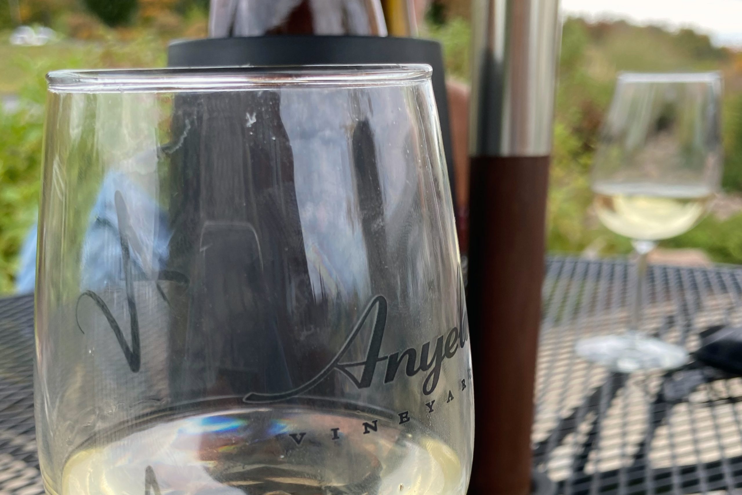 Glass of white wine at Anyela's Vineyard