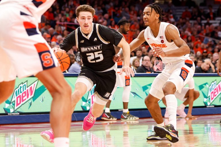 Syracuse guard Judah Mintz and Bryant guard Doug Edert both were ejected from the game on Saturday.