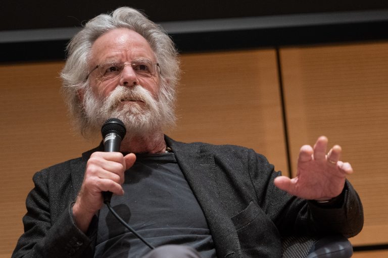 Founding member of the Grateful Dead, Bob Weir, speaks to a group of students and faculty at the Joyce Hergenhan Auditorium on Nov. 7, 2018.