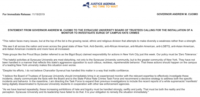 Statement from New York Gov. Andrew Cuomo