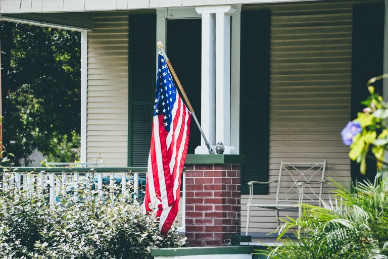American flag on front porch