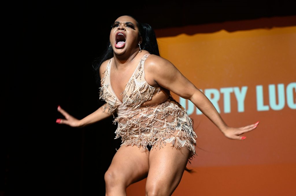 Dirty Lucciano performs live during Pride Union's 20th Annual Drag Show Finals in Goldstein Auditorium at Syracuse University on March 10, 2022. (Photo by Emma Vallelunga)