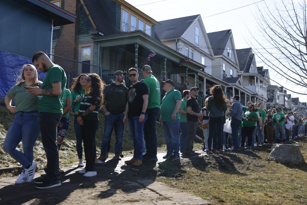 The line to get into Green Beer Sunday spanned two blocks down Tompkins Street.
