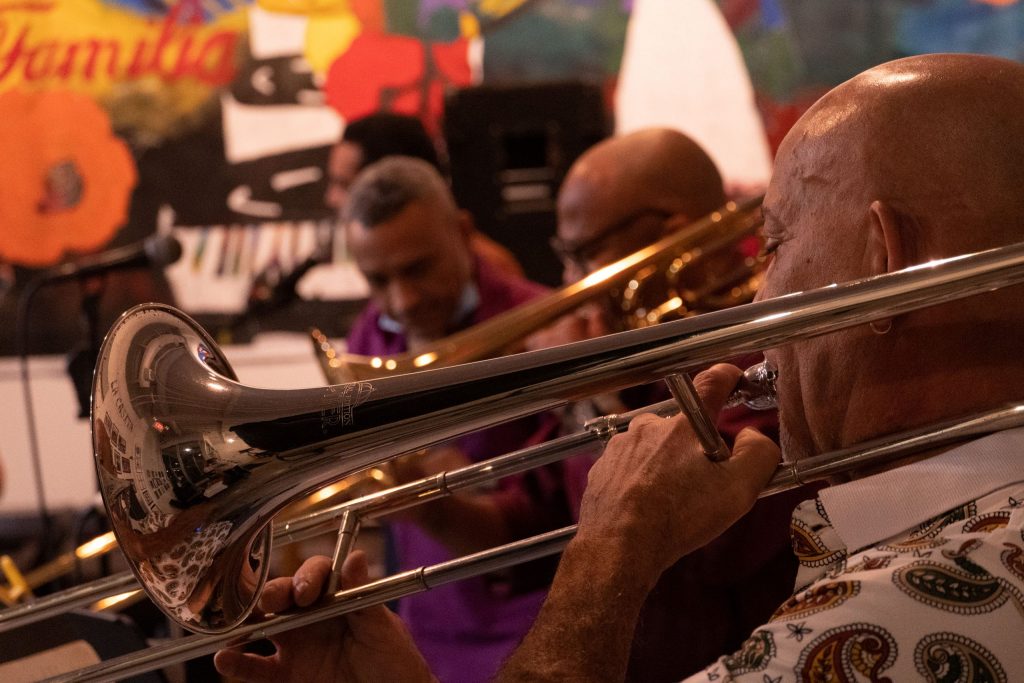 Puerto Rican musician plays with his band at the 10th anniversary event of the La Casita Cultural Center, Sep 18, 2021