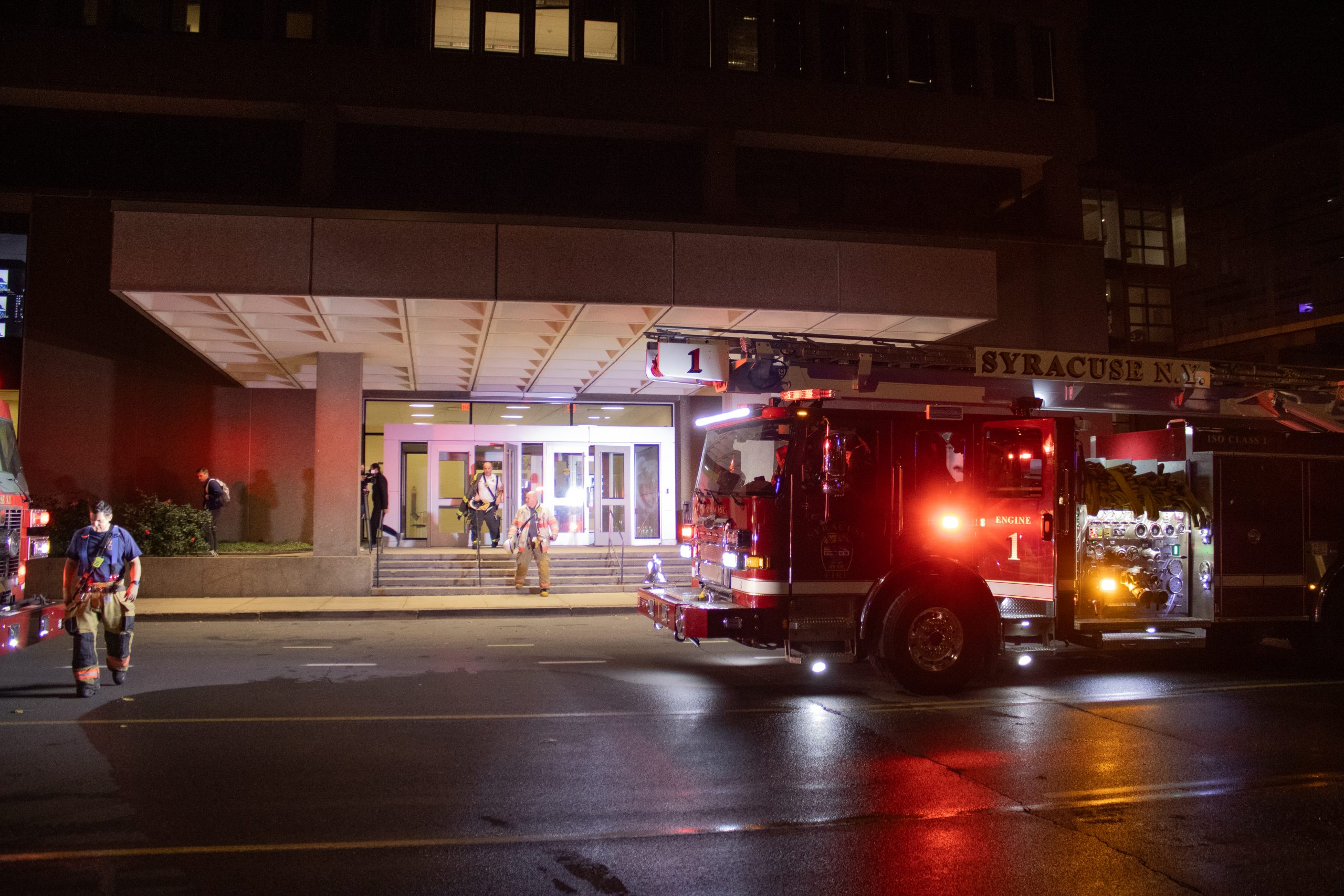 Multiple fire trucks and emergency vehicles reached the Newhouse School building complex on Waverly Avenue around 8 p.m.