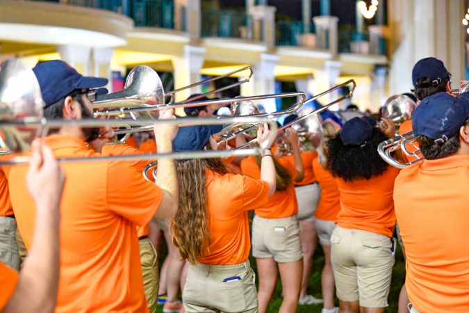 With harmonious melodies and spirited beats, the SU Marching Band breathes life into the pep rally on Wednesday, December 20.