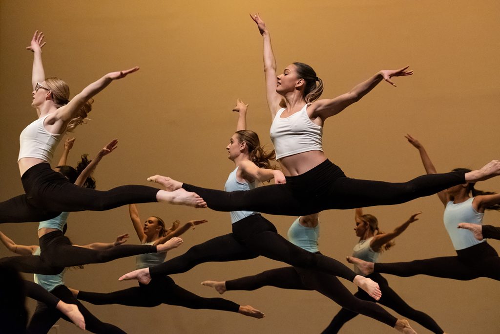 Dancers in Above the Clouds, the last piece that friends and seniors, Avery Gunderson and Liz Melo choreographed together at the opening night of Vogue.