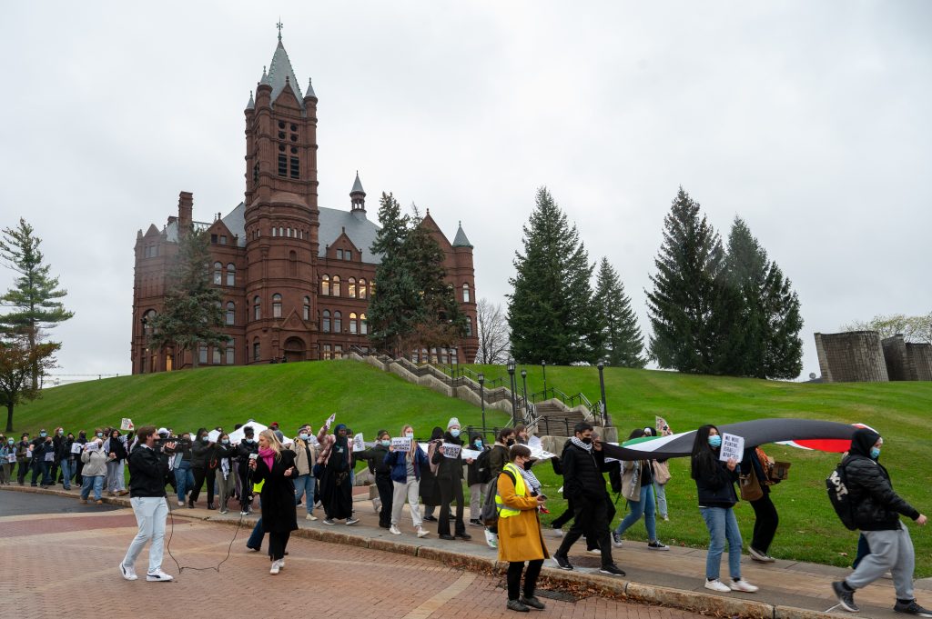 Syracuse University students protest for an end to the violence in Gaza at Syracuse University, November 9, 2023.
