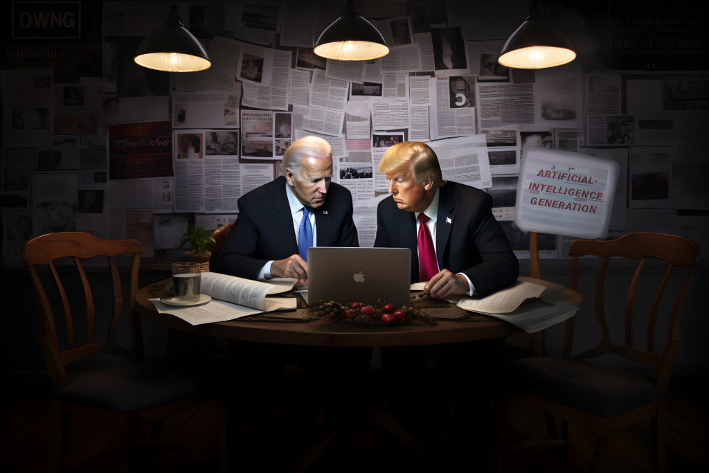 Generated image of President Joe Biden and former President Donald Trump collaborating. 