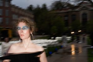 Margo Venesy models Perry Schmitz at the FADS Spring Show "Neptune's Ball" on Sunday, April 28, on the SU quad.